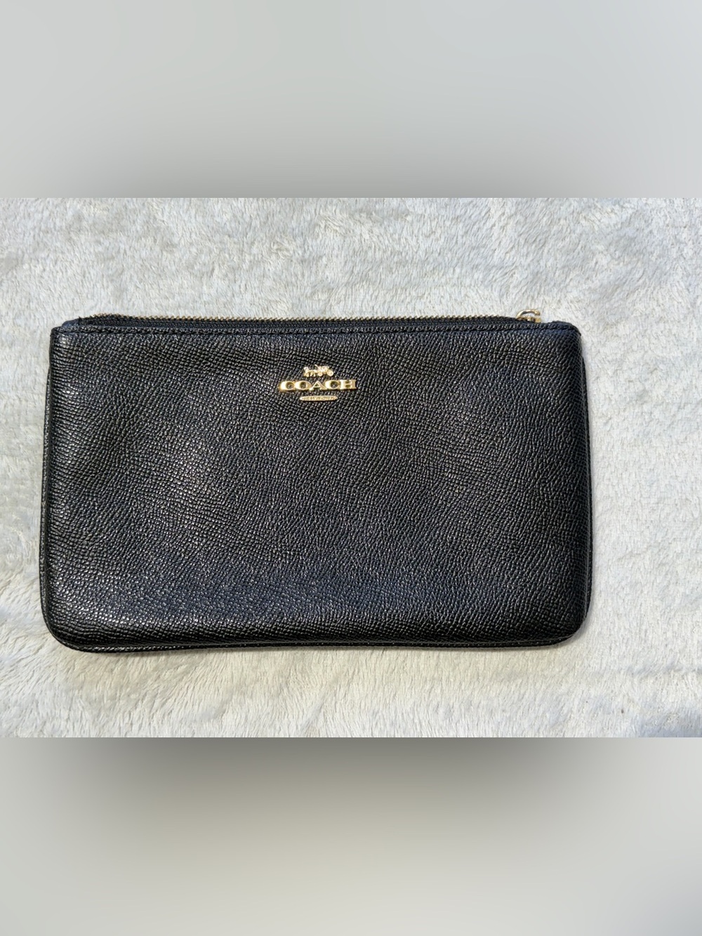 Coach Black Leather Wristlet with Gold Logo Detail